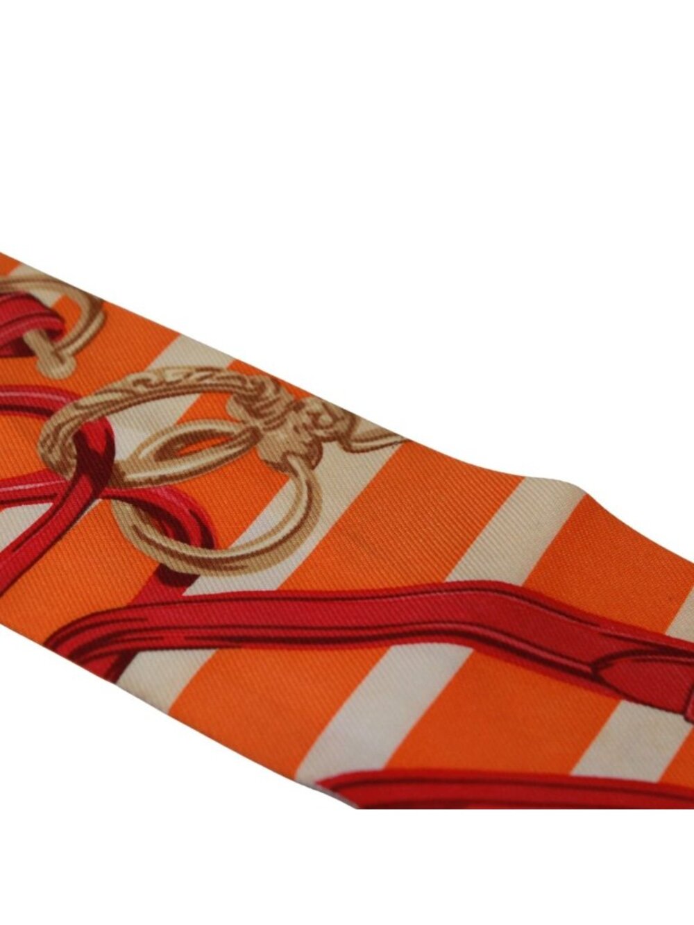 Hermes Twilly Brides de Gala Ceremonial Bridle Silk Orange White Red Scarf - Picture 7 of 13